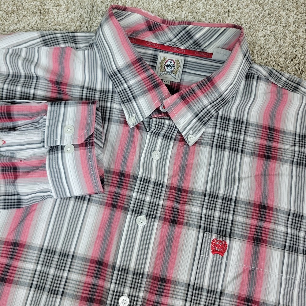 Cinch Mens 2XLRed Black‎ Plaid Button Down Long Sleeve Western Cowboy